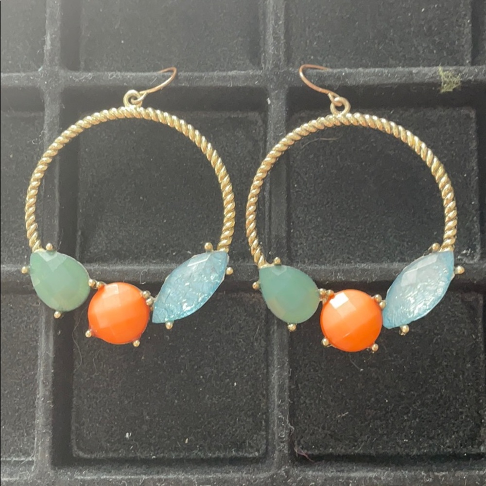 Gold Hoop Earrings Colorful Stones